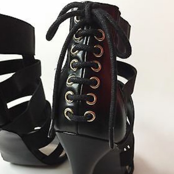 NINE WEST :Black Strap Leather Lace back Heel NWOT - Picture 6 of 8